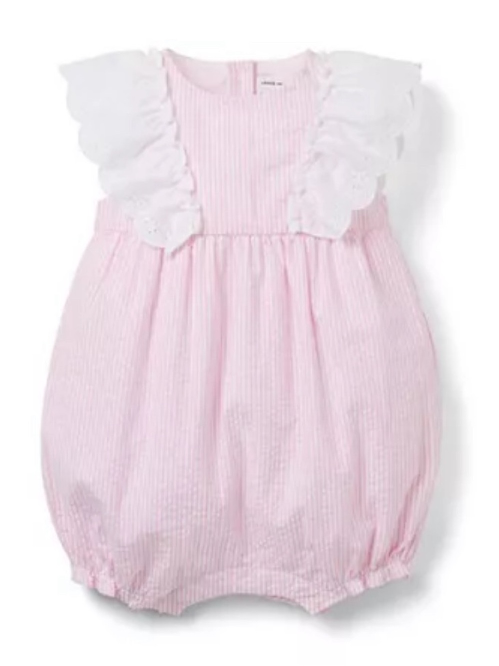 NWT! Janie and Jack, Pink and White Striped Seersucker Romper, Size 0-3 months